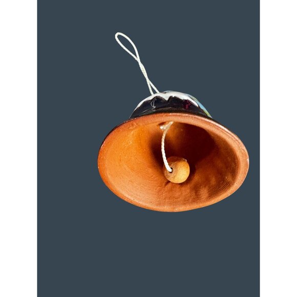 Hand Painted Pottery Bell Ornament Mountain Village Scene Folk Art 1 1/8" - Picture 5 of 6